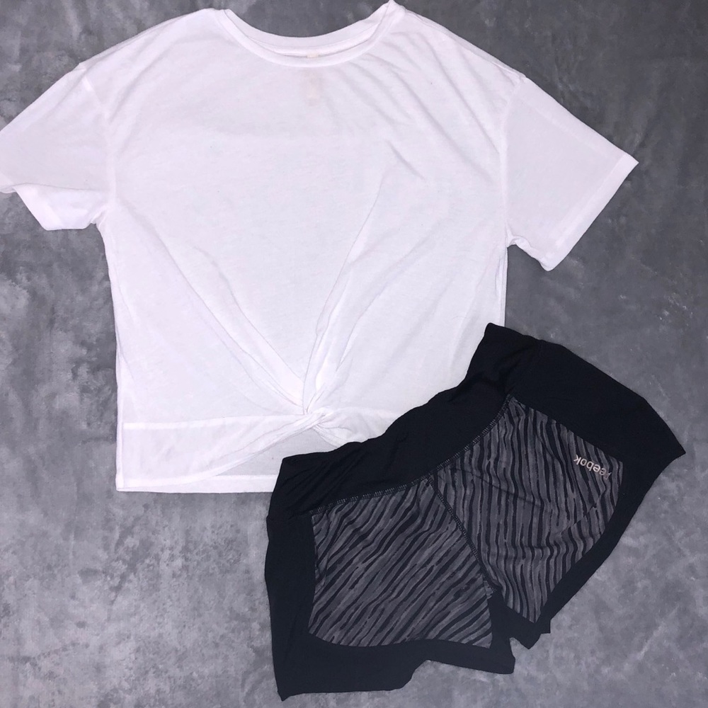 Reebok athletic shorts and white shirt !!